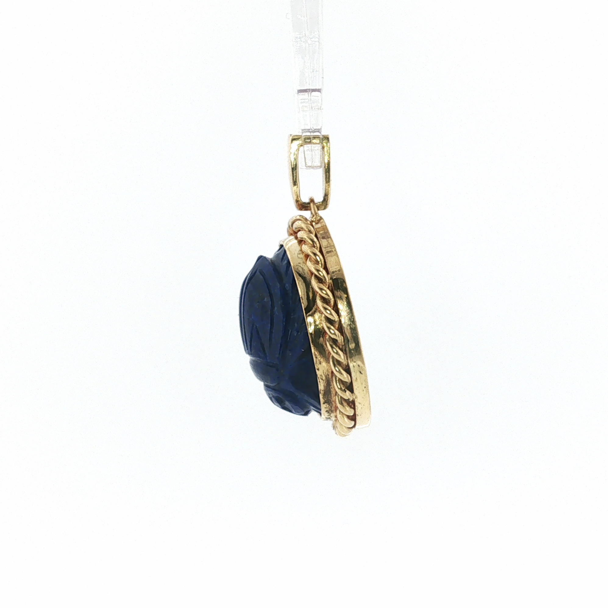 PAGE Estate Charms and Pendants Estate Vintage 18K Yellow Gold Carved Lapis Lazuli Scarab Pendant