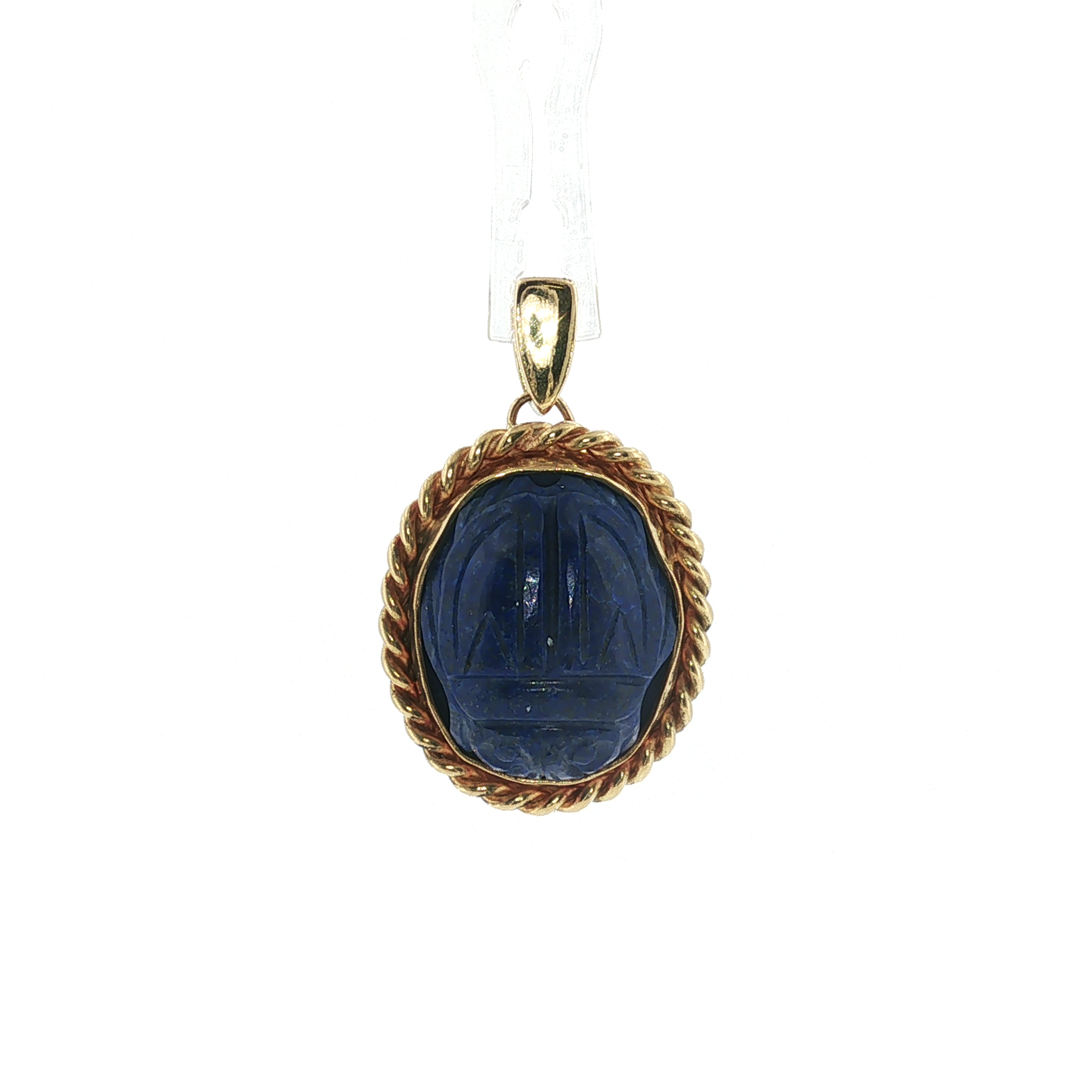 PAGE Estate Charms and Pendants Estate Vintage 18K Yellow Gold Carved Lapis Lazuli Scarab Pendant
