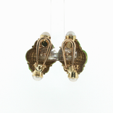 PAGE Estate Earrings Estate Vintage 18K Yellow Gold Green Enamel Pearl Shell Earrings