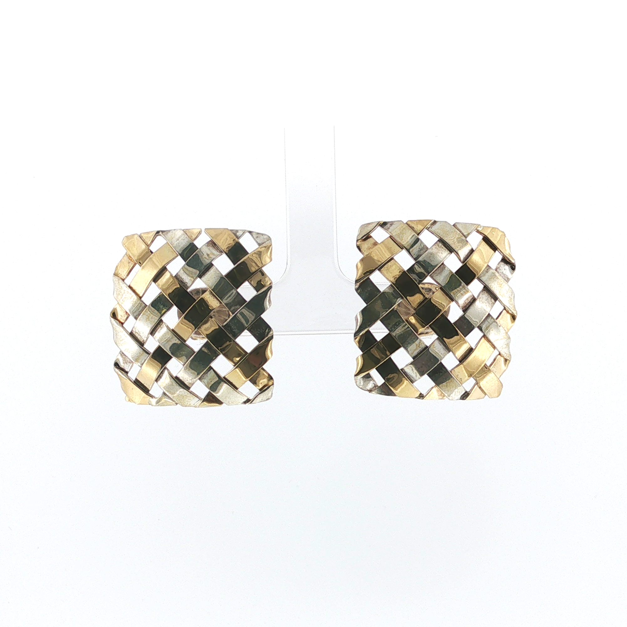 PAGE Estate Earrings Estate Vintage Ofiesh Silver and Gold Woven Square Stud Earrings