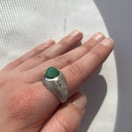 PAGE Estate Men's Jewelry Estate White Gold Gents Cabochon Emerald and Diamond Ring 9.5