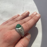 PAGE Estate Men's Jewelry Estate White Gold Gents Cabochon Emerald and Diamond Ring 9.5