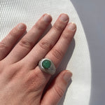 PAGE Estate Men's Jewelry Estate White Gold Gents Cabochon Emerald and Diamond Ring 9.5