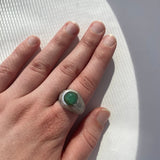 PAGE Estate Men's Jewelry Estate White Gold Gents Cabochon Emerald and Diamond Ring 9.5