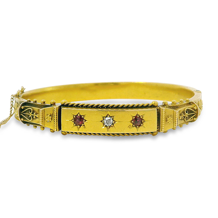 PAGE Estate Bracelet Estate Yellow Gold Diamond Victorian-Era Ruby Bangle Bracelet