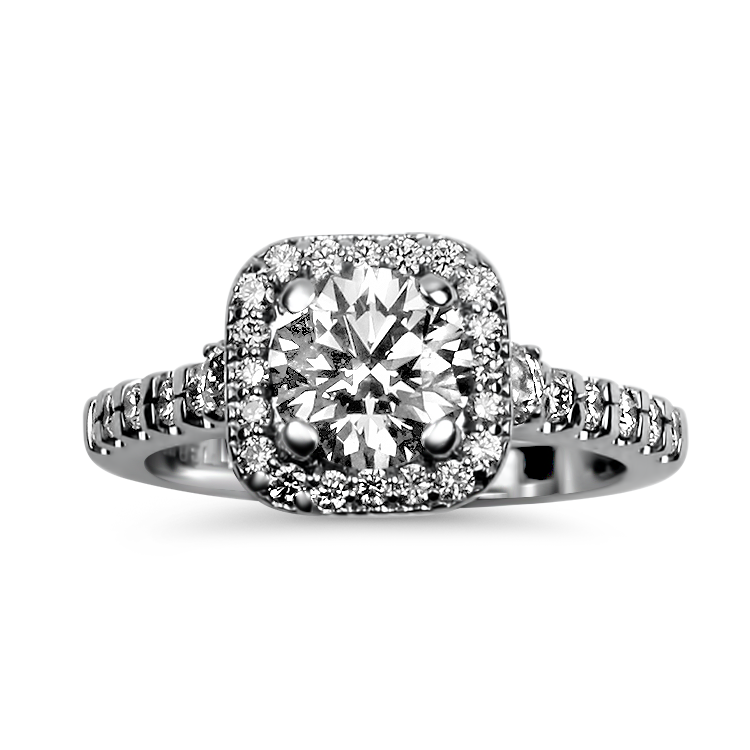 PAGE Estate Engagement Ring Jabel Estate 18k White Gold 1.26ct Heartstar Center Round Diamond Engagement Ring 6.5