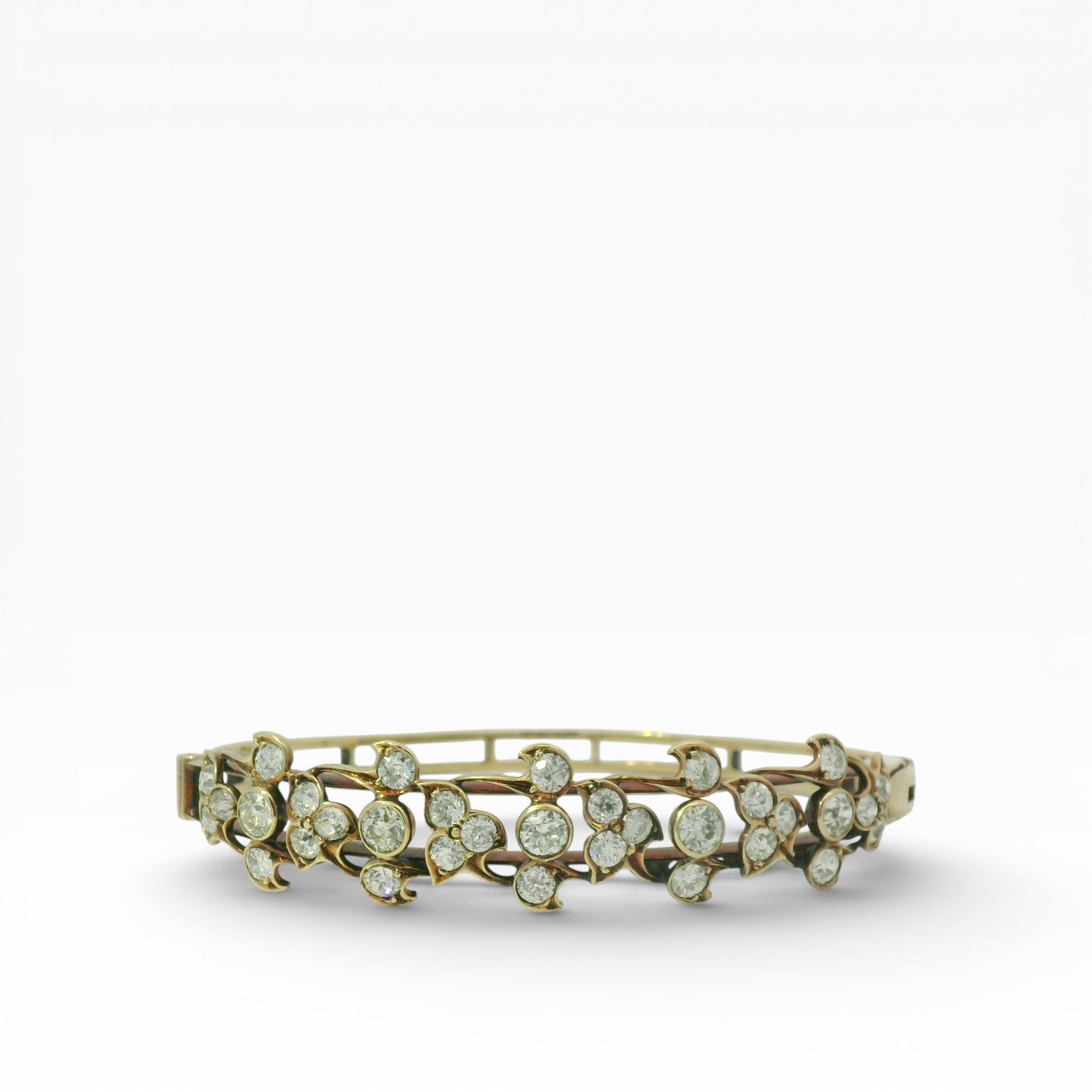 PAGE Estate Bracelet Late Victorian–Art Nouveau 14K Yellow Gold Old European Cut Diamond Bangle