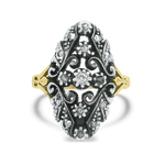 PAGE Estate Ring Late Victorian Sterling Silver and 18k Yellow Gold Floral Diamond Ring 5.25
