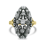 PAGE Estate Ring Late Victorian Sterling Silver and 18k Yellow Gold Floral Diamond Ring 5.25