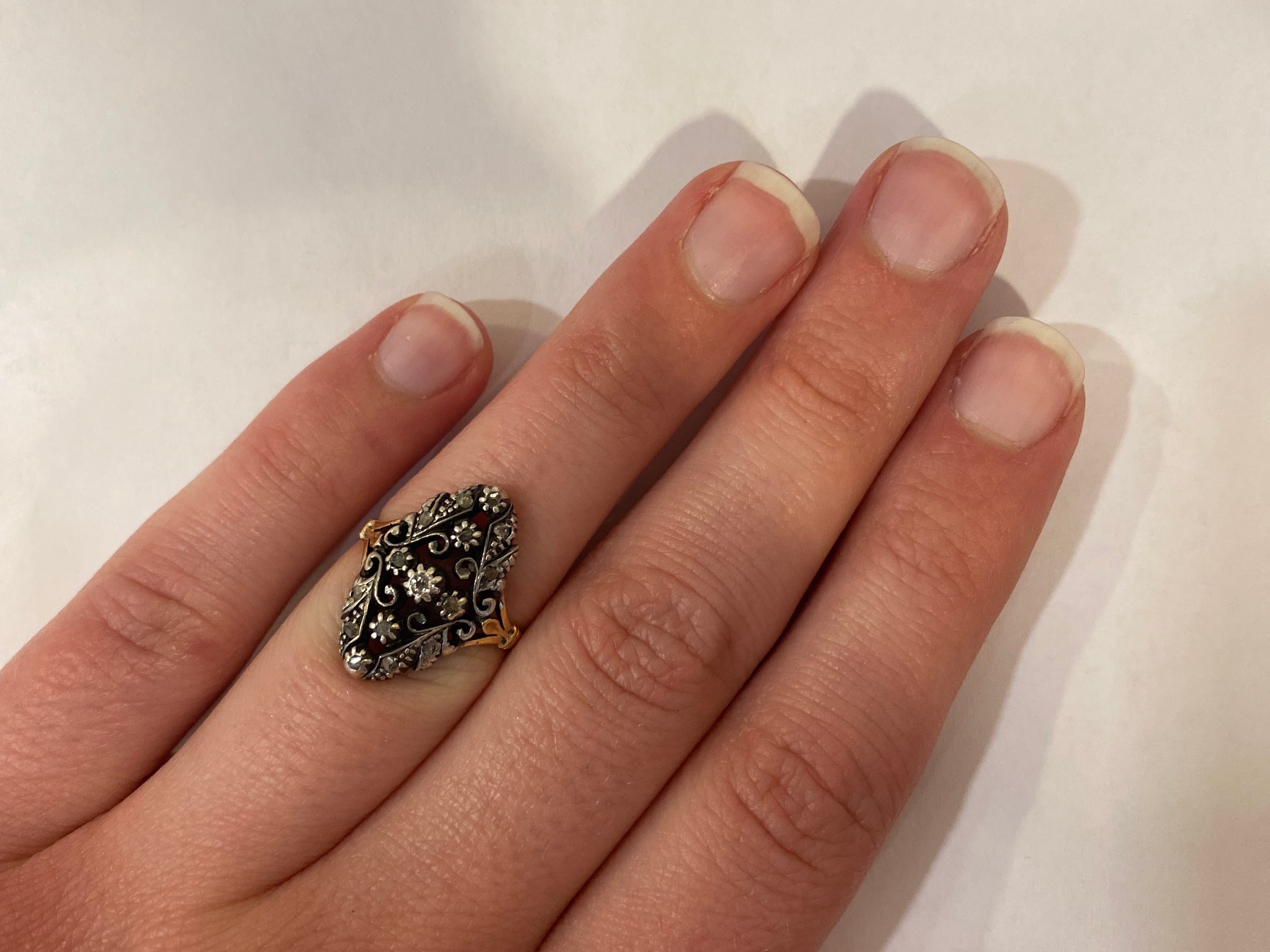 PAGE Estate Ring Late Victorian Sterling Silver and 18k Yellow Gold Floral Diamond Ring 5.25