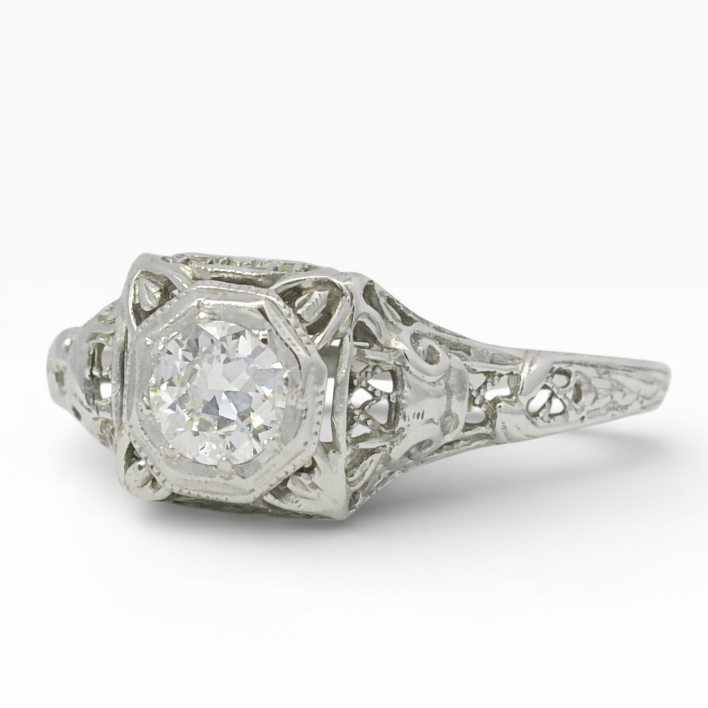 PAGE Estate Ring Page Estate Collection 18K White Gold Old European-Cut Diamond Filigree Ring