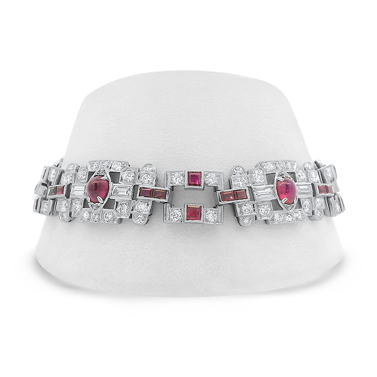 PAGE Estate Bracelet Platinum Art Deco Ruby & Diamond Line Bracelet