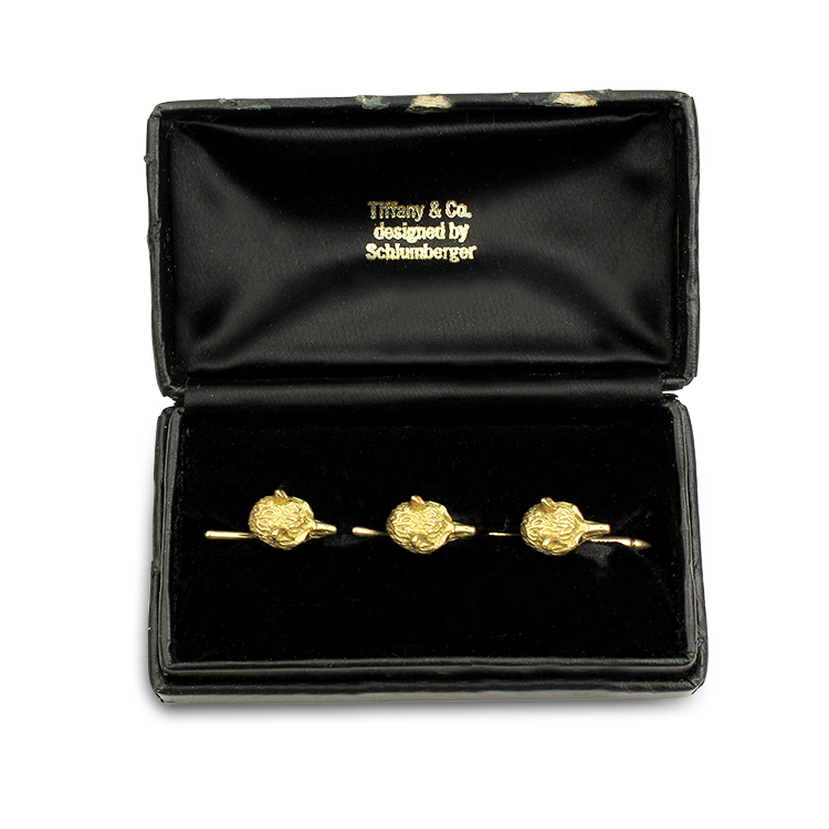 PAGE Estate Men's Jewelry Tiffany & Co. 18K Yellow Gold Ruby Fox Tuxedo Buttons