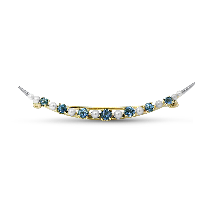 PAGE Estate Pins & Brooches Victorian 14K Yellow Gold Sapphire & Seed Pearl Crescent Pin