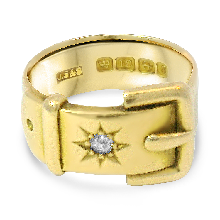 PAGE Estate Ring Victorian 18K Yellow Gold Diamond Buckle Ring 5.75
