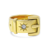 PAGE Estate Ring Victorian 18K Yellow Gold Diamond Buckle Ring 5.75
