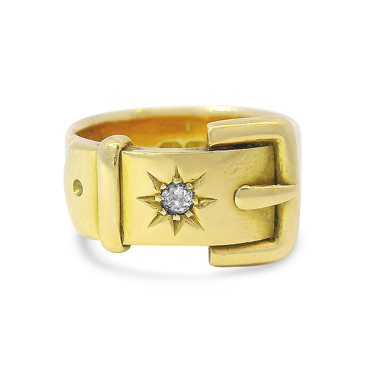 PAGE Estate Ring Victorian 18K Yellow Gold Diamond Buckle Ring 5.75