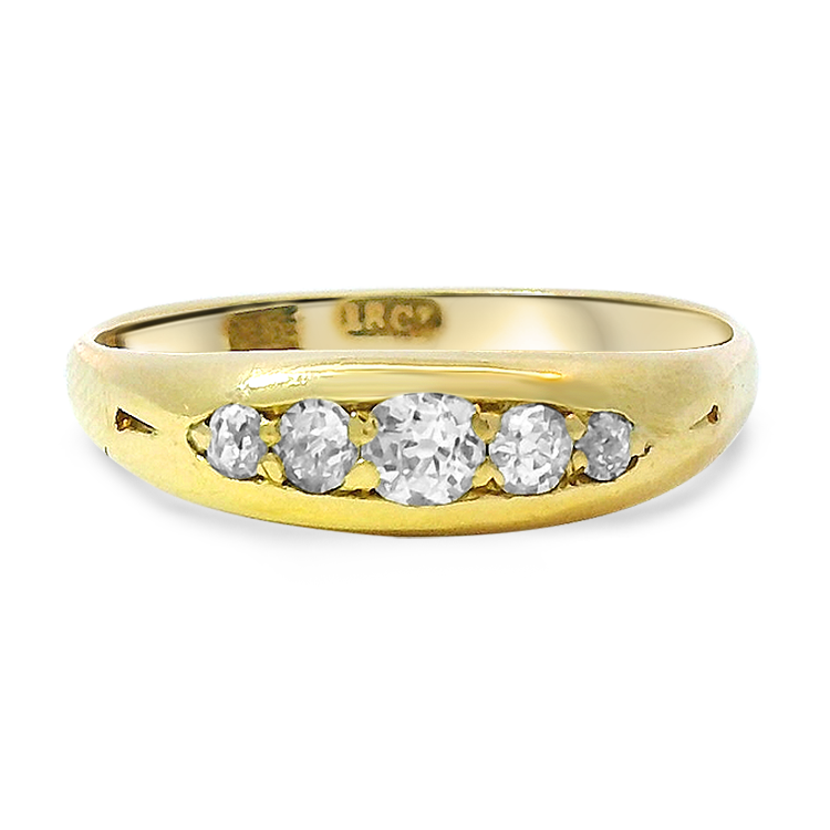 PAGE Estate Ring Victorian 18K Yellow Gold Five-Stone Diamond Band 8.75