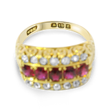 PAGE Estate Ring Victorian 18K Yellow Gold Ruby and Old European Cut Diamond Ring 7