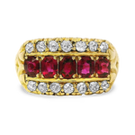 PAGE Estate Ring Victorian 18K Yellow Gold Ruby and Old European Cut Diamond Ring 7