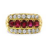 PAGE Estate Ring Victorian 18K Yellow Gold Ruby and Old European Cut Diamond Ring 7