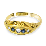 PAGE Estate Ring Victorian 18K Yellow Gold Sapphire and Diamond Scroll Ring 8