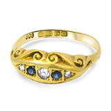 PAGE Estate Ring Victorian 18K Yellow Gold Sapphire and Diamond Scroll Ring 8