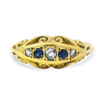 PAGE Estate Ring Victorian 18K Yellow Gold Sapphire and Diamond Scroll Ring 8