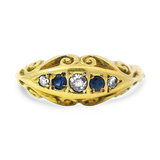 PAGE Estate Ring Victorian 18K Yellow Gold Sapphire and Diamond Scroll Ring 8