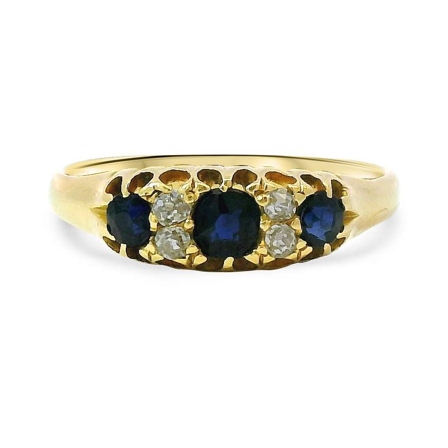 PAGE Estate Ring Victorian 18K Yellow Gold Sapphire and Old European Cut Diamond Ring 8