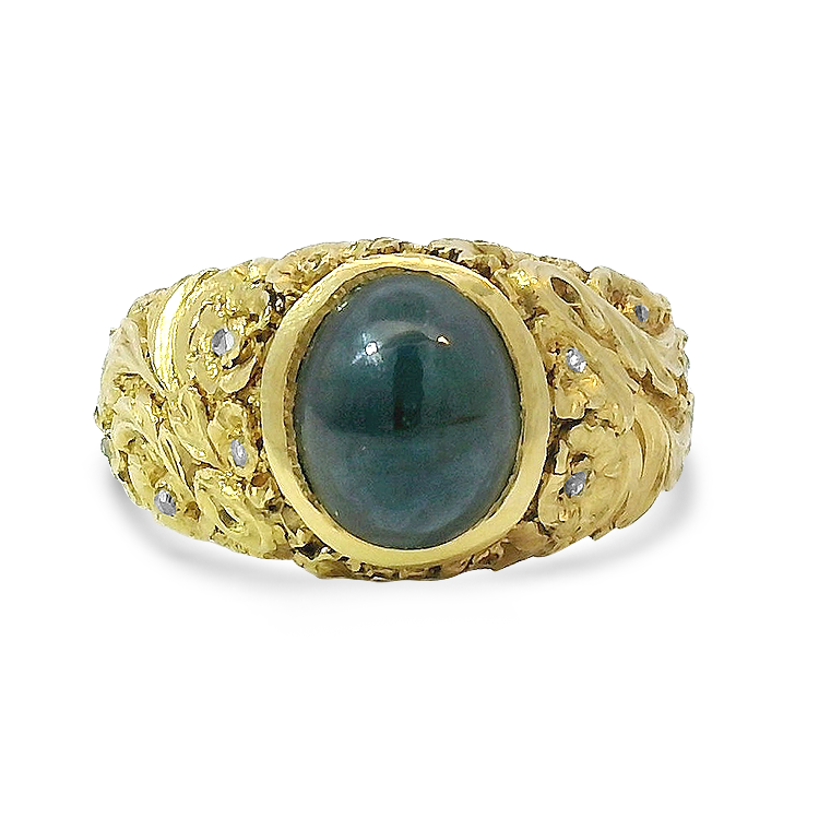 PAGE Estate Ring Victorian 18K Yellow Gold Sapphire and Rose Cut Diamond Ring 6