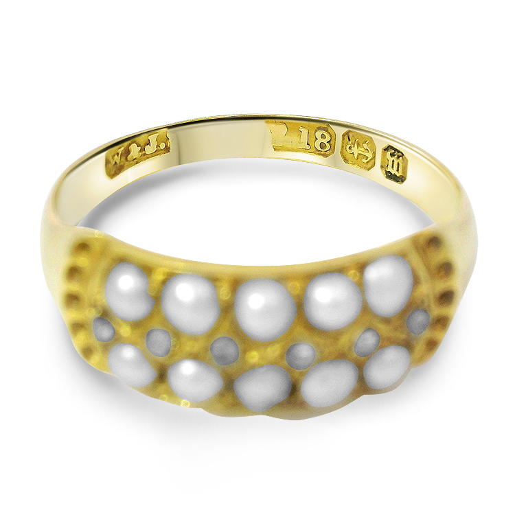 PAGE Estate Ring Victorian 18K Yellow Gold Seed Pearl and Rose Cut Diamond Ring 7