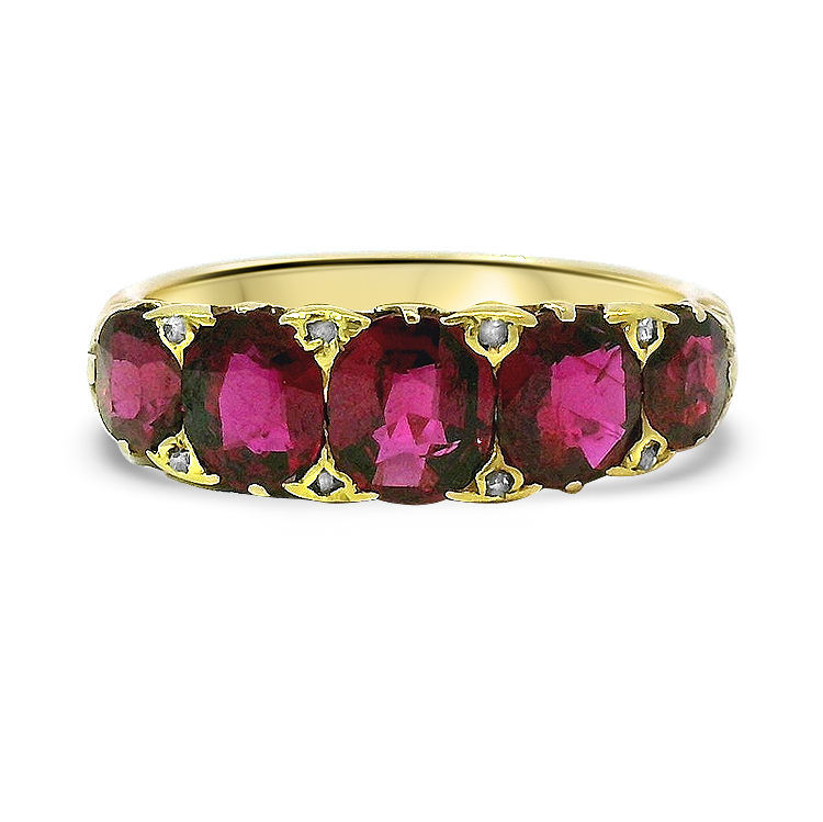 PAGE Estate Ring Victorian 18K Yellow Gold Victorian Ruby and Rose-Cut Diamond Ring 6.5