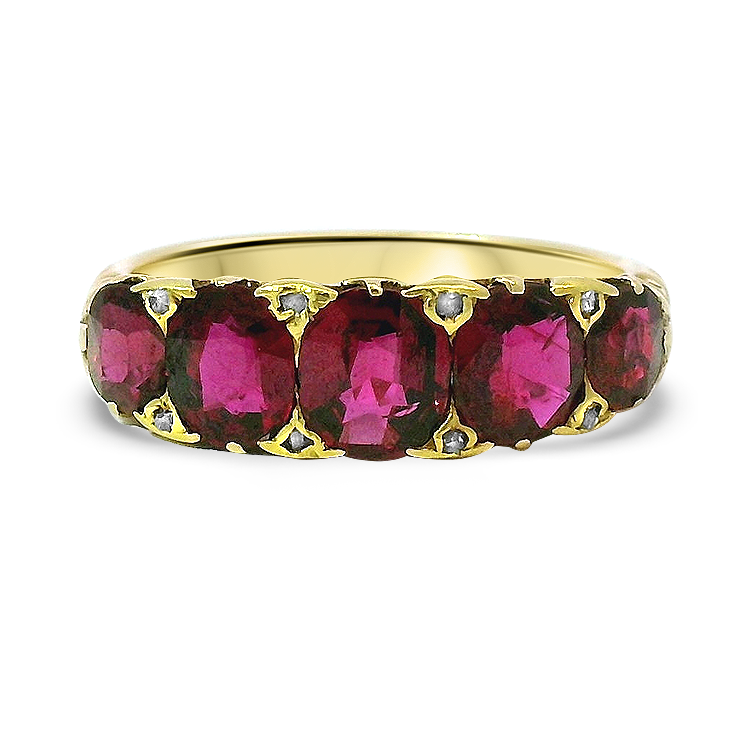 PAGE Estate Ring Victorian 18K Yellow Gold Victorian Ruby and Rose-Cut Diamond Ring 6.5