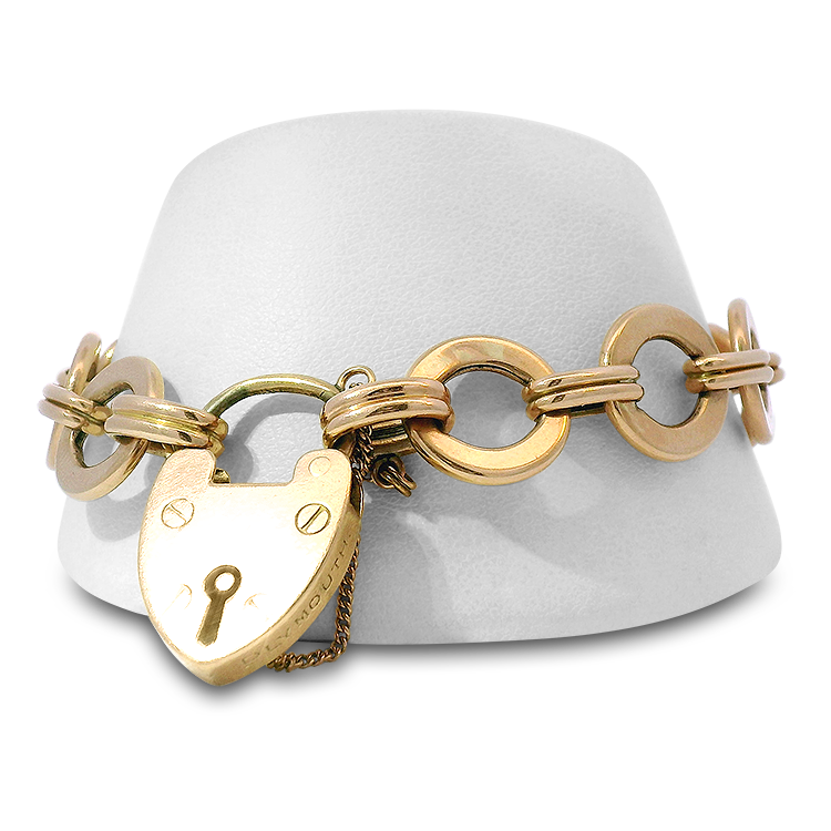 PAGE Estate Bracelet Victorian 9K Rose Gold Lock Circle Link Bracelet
