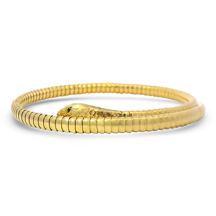 PAGE Estate Bracelet Victorian 9K Yellow Gold Emerald-Eyed Snake Arm Cuff