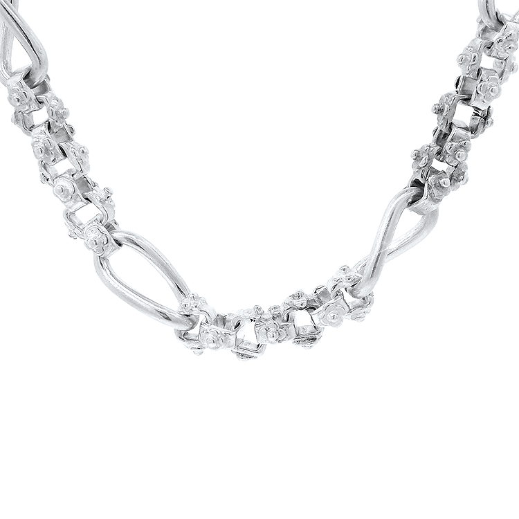 PAGE Estate Necklaces and Pendants Victorian Sterling Silver Floral Alternating Link Neck or Watch Chain