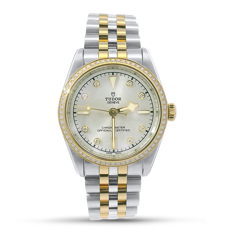 Pre-Owned Tudor Watch Pre-Owned TUDOR Black Bay S&G 31mm Case, Silver Diamond Dial, Steel and Yellow Gold Strap (M79613-0006)
