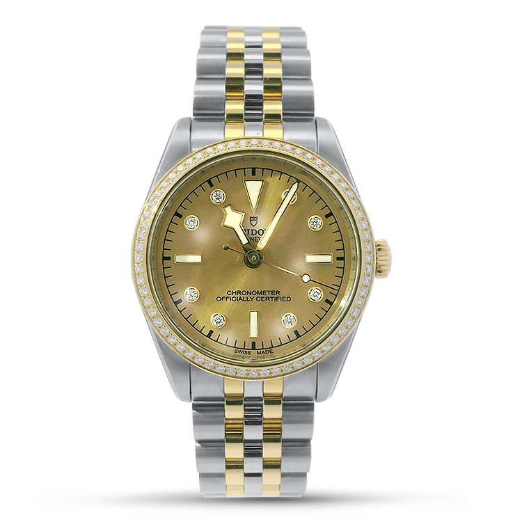 Pre-Owned Tudor Watch Pre-Owned TUDOR Black Bay S&G 36mm Case, Champagne Diamond Dial, Steel and Yellow Gold Strap (M79653-0007)