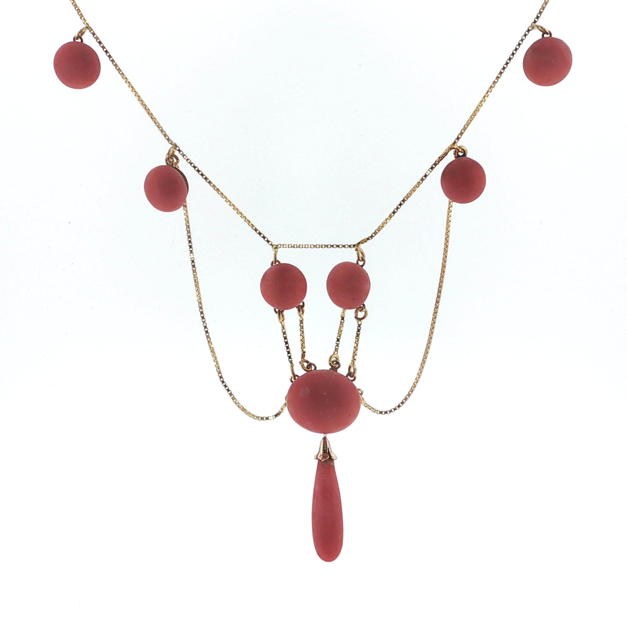 Estate 18K Yellow Gold Vintage Coral Drop Necklace