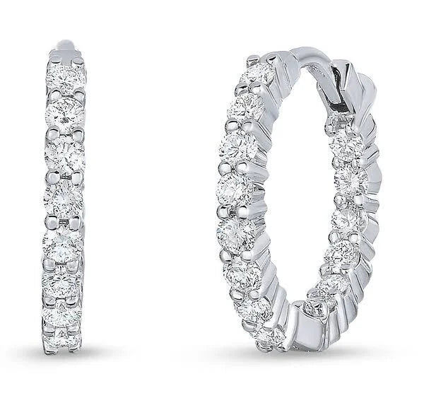 Roberto Coin Earrings Roberto Coin 18k White Gold Petite Inside Outside Diamond Hoop Earrings