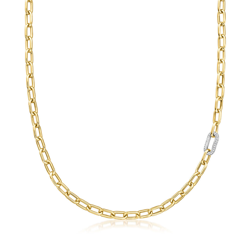 Roberto Coin Necklaces and Pendants Roberto Coin 18k Yellow and White Gold Diamond Link Paperclip Chain Necklace
