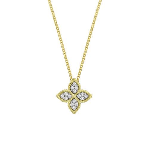 Roberto Coin Necklaces and Pendants Roberto Coin 18K Yellow Gold Medium Diamond Princess Flower Necklace