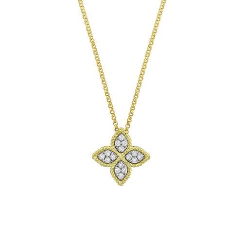 Roberto Coin Necklaces and Pendants Roberto Coin 18K Yellow Gold Medium Diamond Princess Flower Necklace