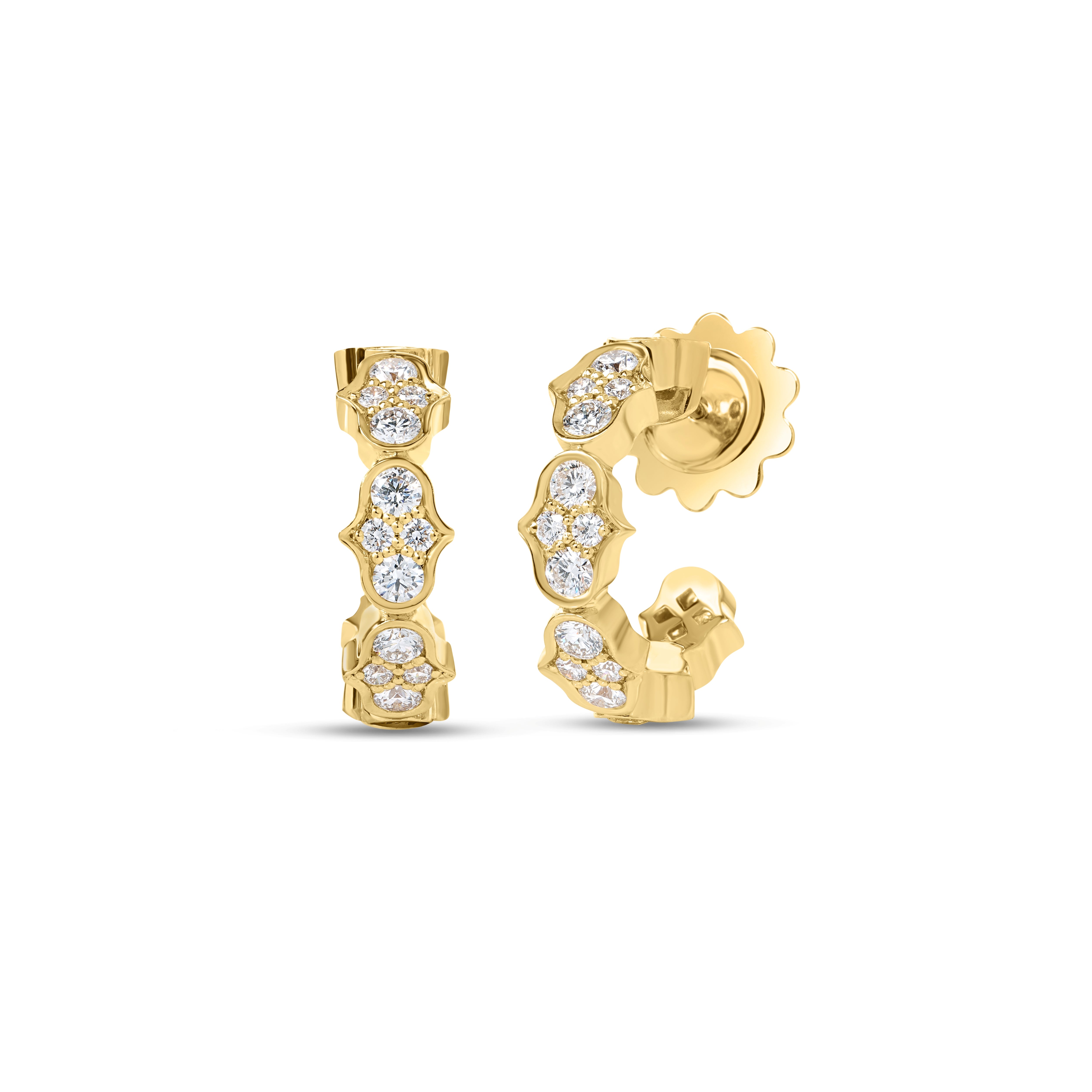 Roberto Coin Earrings Roberto Coin Cobra 18K Yellow Gold Pavé Diamond Single Row Hoop Earrings - 1.88ctw