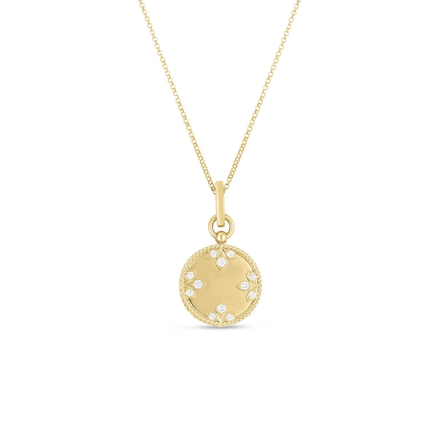 Roberto Coin Necklaces and Pendants Roberto Coin Colored Medallions Collection 18k Yellow Gold Diamond Leaf Medallion Necklace