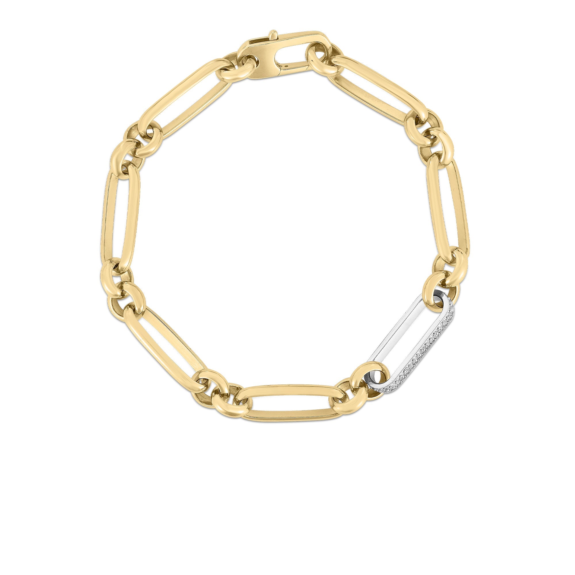 Roberto Coin Bracelet Roberto Coin Designer Gold 18K Yellow and White Gold Diamond Link Bracelet