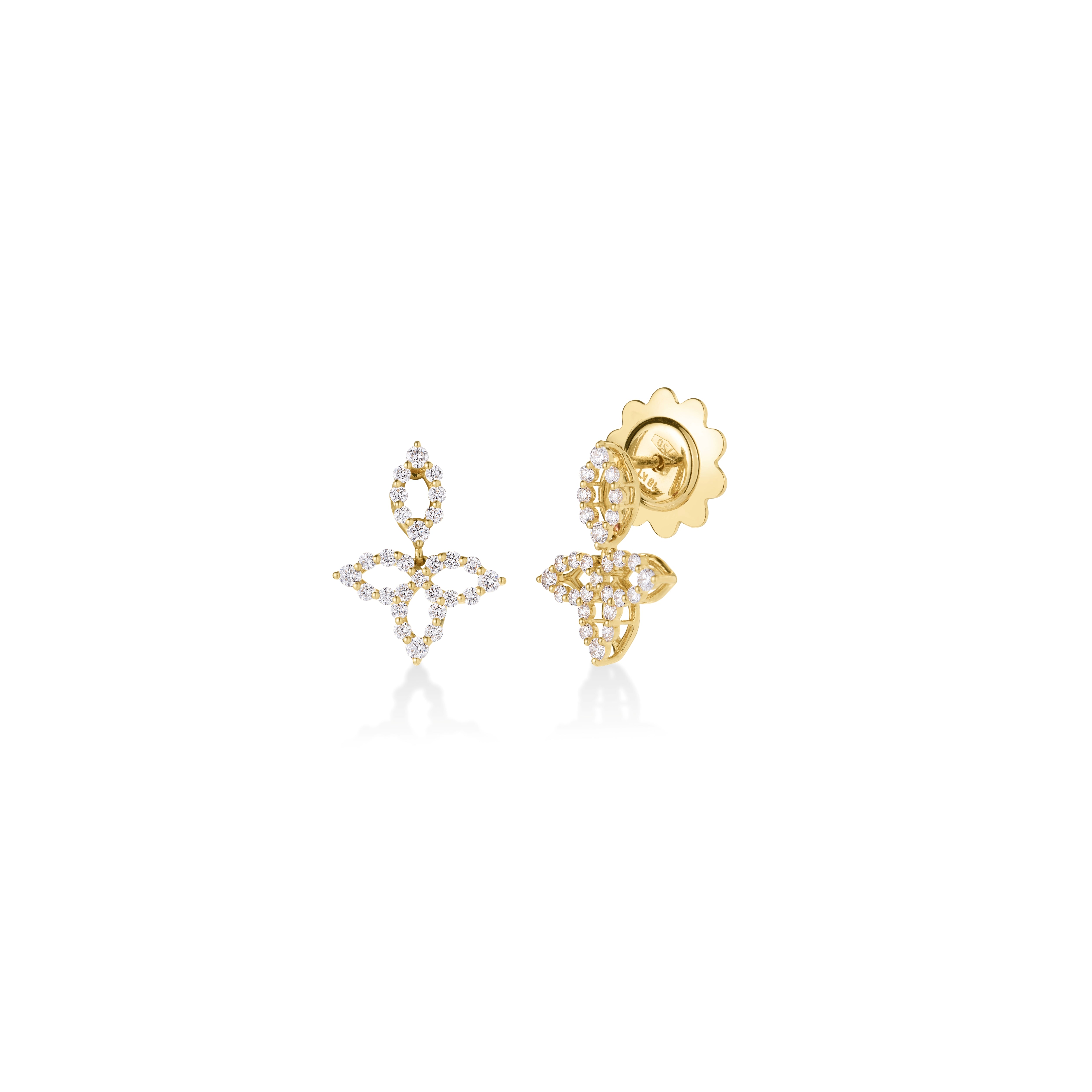 Roberto Coin Earrings Roberto Coin Diamond Princess 18K Yellow Gold Diamond Split Petal Flower Earrings