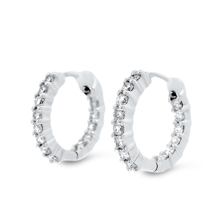 Roberto Coin Earring Roberto Coin Estate 18k White Gold Petite Inside-Out Diamond Hoop Earrings