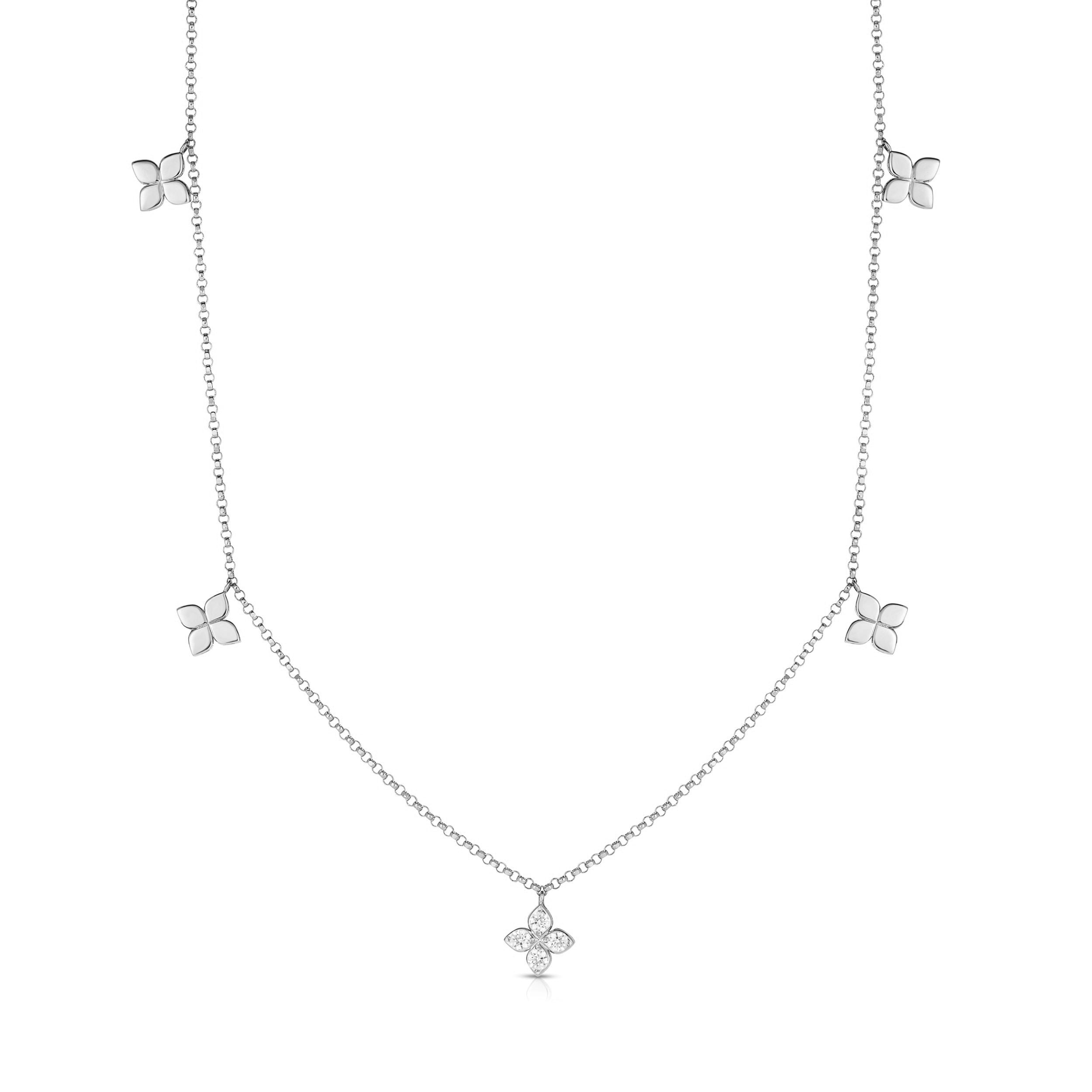 Roberto Coin Necklace Roberto Coin Love by the Inch 18K White Gold Diamond Small Flower Station Necklace